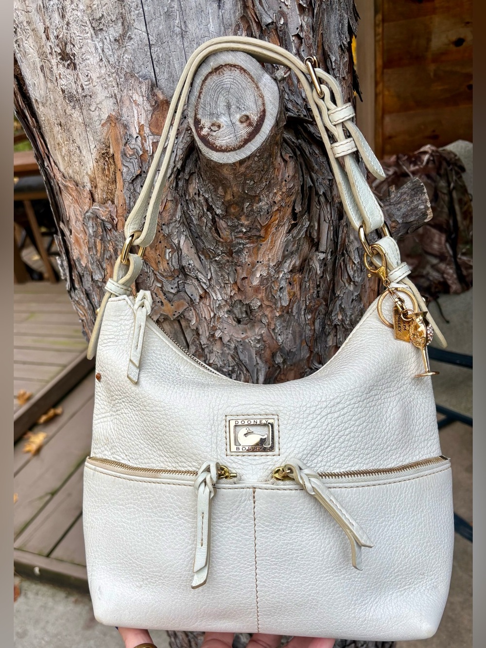 Dooney & Bourke White Leather Crossbody /Shoulder Bag with Gold Hardware